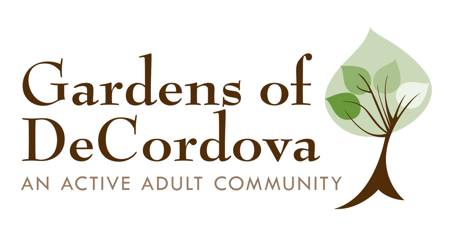 a graphic of a tree with the words gardens of de cordova active adult community